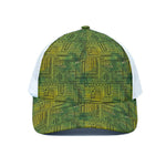 Green And Black African Ethnic Print White Mesh Trucker Cap