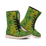 Green And Black African Ethnic Print Winter Boots