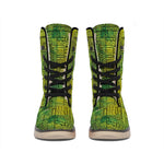 Green And Black African Ethnic Print Winter Boots