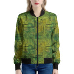 Green And Black African Ethnic Print Women's Bomber Jacket