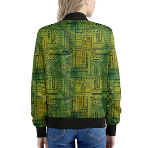 Green And Black African Ethnic Print Women's Bomber Jacket