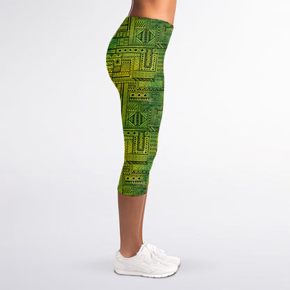 Green And Black African Ethnic Print Women's Capri Leggings