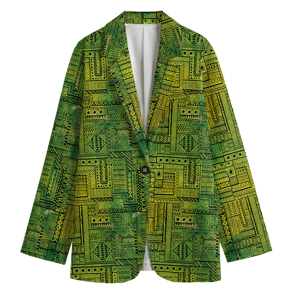 Green And Black African Ethnic Print Women's Cotton Blazer