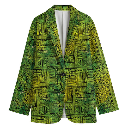 Green And Black African Ethnic Print Women's Cotton Blazer