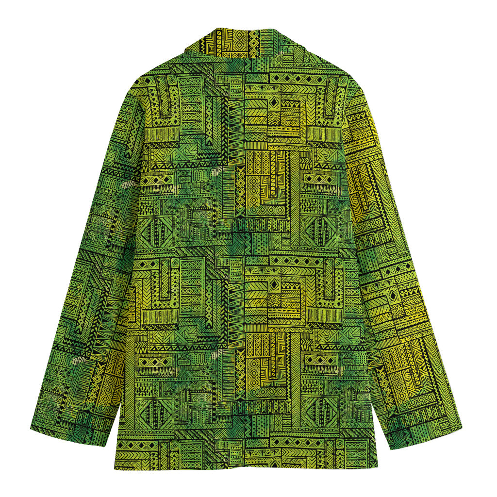 Green And Black African Ethnic Print Women's Cotton Blazer