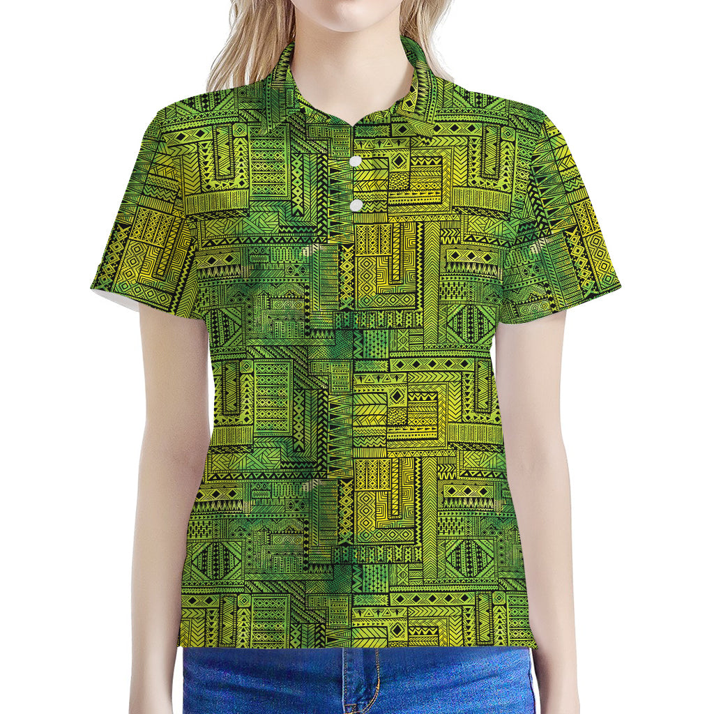 Green And Black African Ethnic Print Women's Polo Shirt
