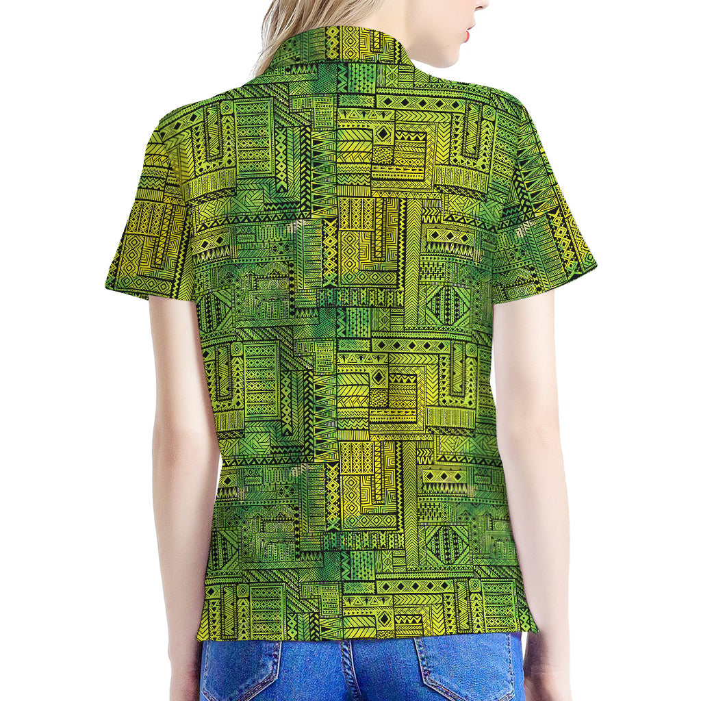 Green And Black African Ethnic Print Women's Polo Shirt