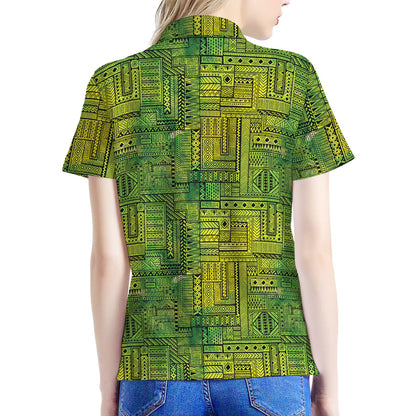 Green And Black African Ethnic Print Women's Polo Shirt