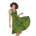 Green And Black African Ethnic Print Sleeveless Knee Length Dress