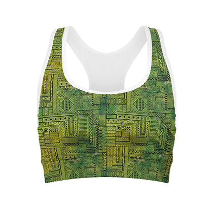 Green And Black African Ethnic Print Women's Sports Bra