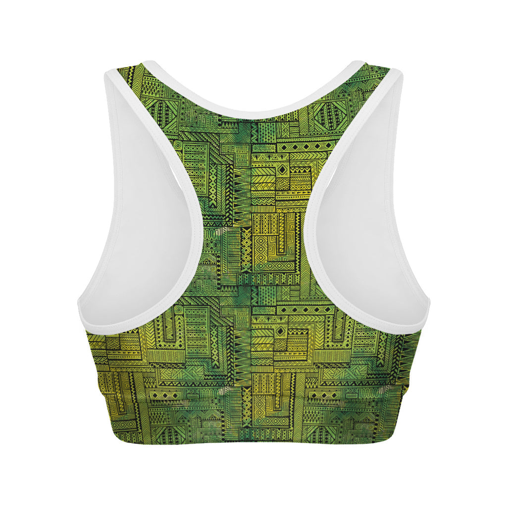 Green And Black African Ethnic Print Women's Sports Bra