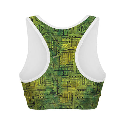 Green And Black African Ethnic Print Women's Sports Bra