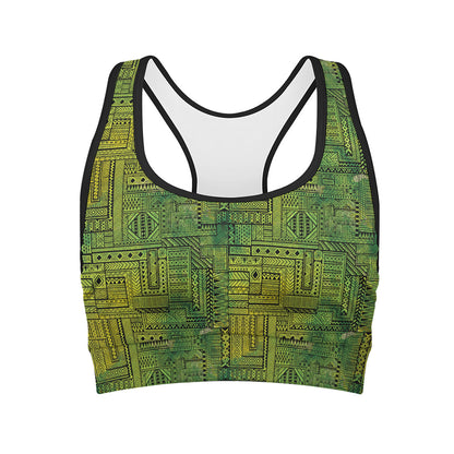 Green And Black African Ethnic Print Women's Sports Bra