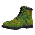 Green And Black African Ethnic Print Padded Collar Lace Up Boots