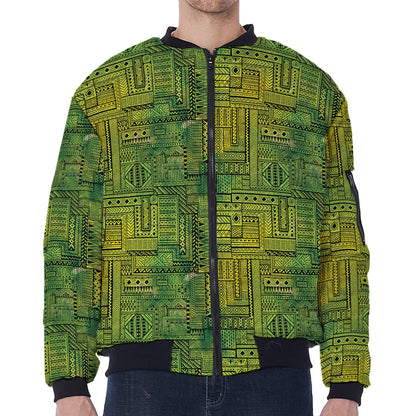 Green And Black African Ethnic Print Zip Sleeve Bomber Jacket