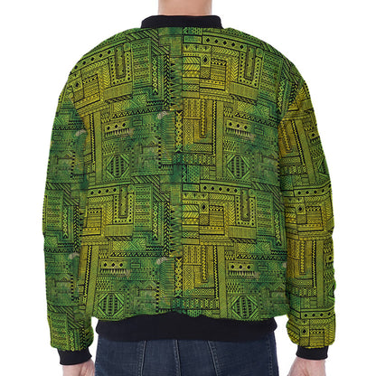 Green And Black African Ethnic Print Zip Sleeve Bomber Jacket