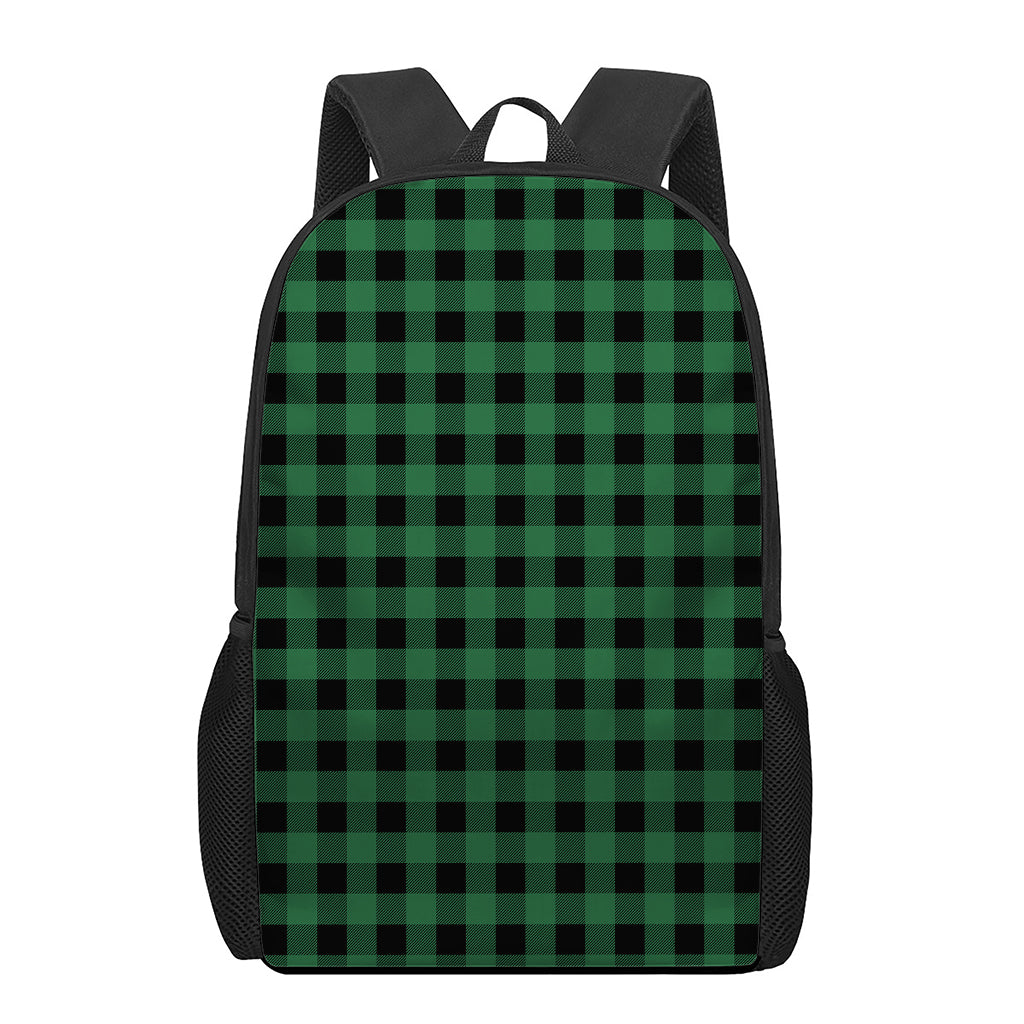 Green And Black Buffalo Check Print 17 Inch Backpack