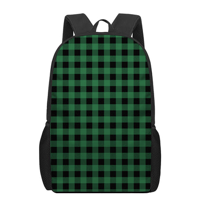 Green And Black Buffalo Check Print 17 Inch Backpack