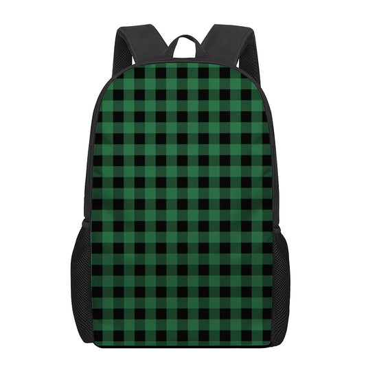Green And Black Buffalo Check Print 17 Inch Backpack