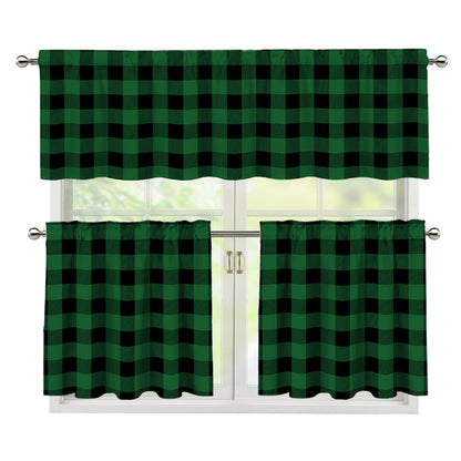 Green And Black Buffalo Check Print 3 Piece Kitchen Curtains