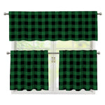 Green And Black Buffalo Check Print 3 Piece Kitchen Curtains