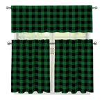Green And Black Buffalo Check Print 3 Piece Kitchen Curtains