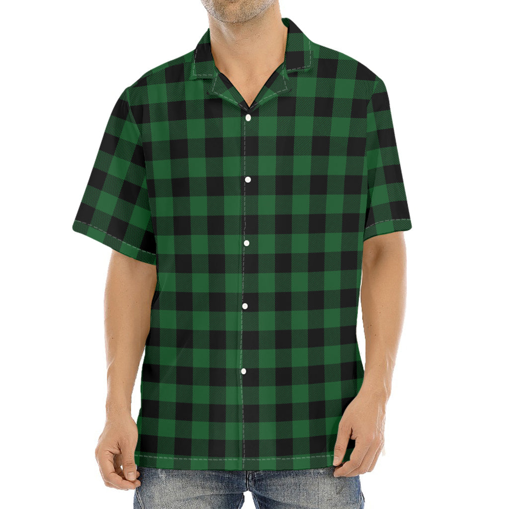 Green And Black Buffalo Check Print Aloha Shirt