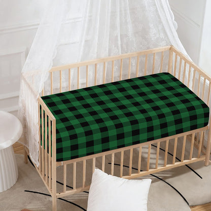 Green And Black Buffalo Check Print Baby Crib Sheet