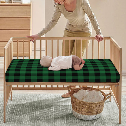 Green And Black Buffalo Check Print Baby Crib Sheet