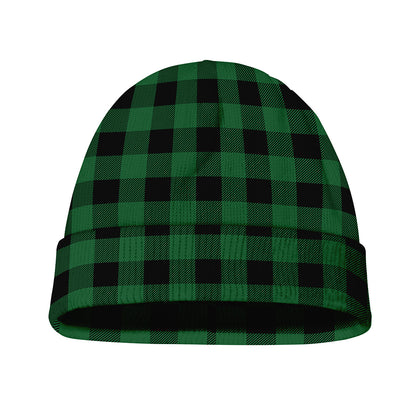Green And Black Buffalo Check Print Beanie