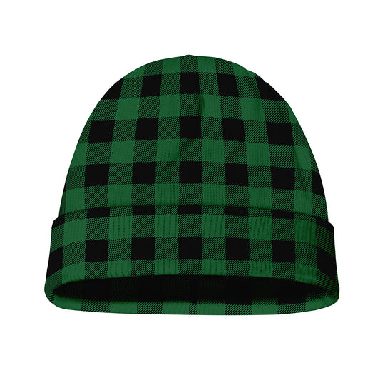 Green And Black Buffalo Check Print Beanie
