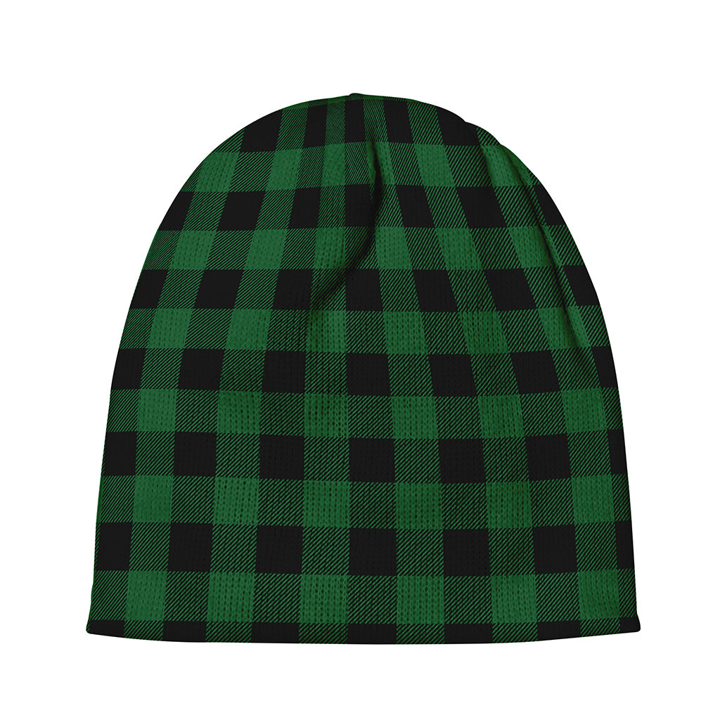 Green And Black Buffalo Check Print Beanie