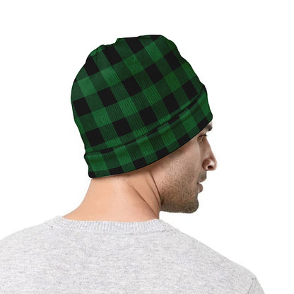 Green And Black Buffalo Check Print Beanie