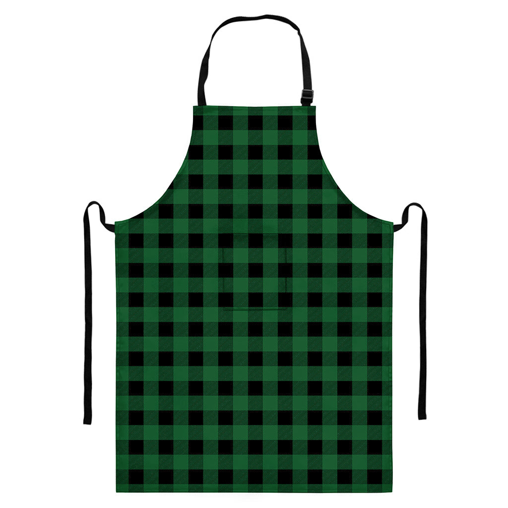 Green And Black Buffalo Check Print Bib Apron With Pocket