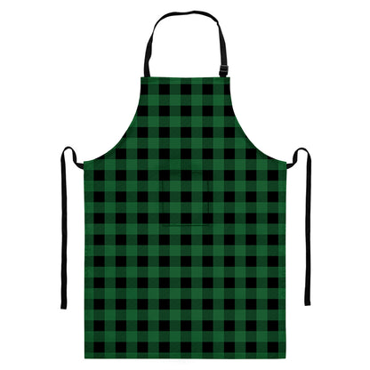 Green And Black Buffalo Check Print Bib Apron With Pocket