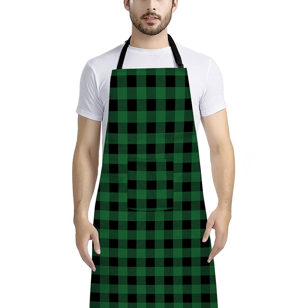 Green And Black Buffalo Check Print Bib Apron With Pocket