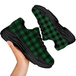 Green And Black Buffalo Check Print Black Chunky Shoes