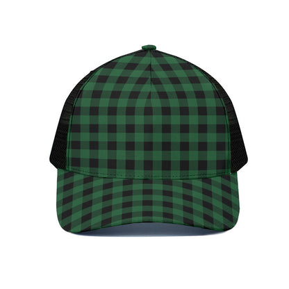 Green And Black Buffalo Check Print Black Mesh Trucker Cap