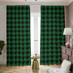 Green And Black Buffalo Check Print Blackout Pencil Pleat Curtains