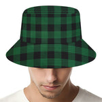 Green And Black Buffalo Check Print Bucket Hat