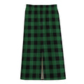 Green And Black Buffalo Check Print Cotton Front Slit Maxi Skirt