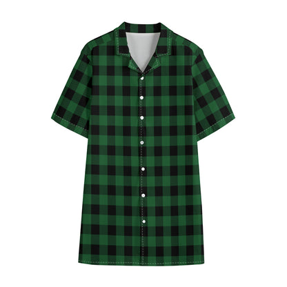 Green And Black Buffalo Check Print Cotton Hawaiian Shirt