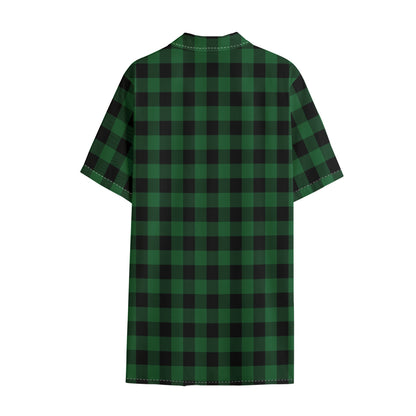 Green And Black Buffalo Check Print Cotton Hawaiian Shirt