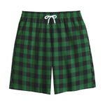 Green And Black Buffalo Check Print Cotton Shorts