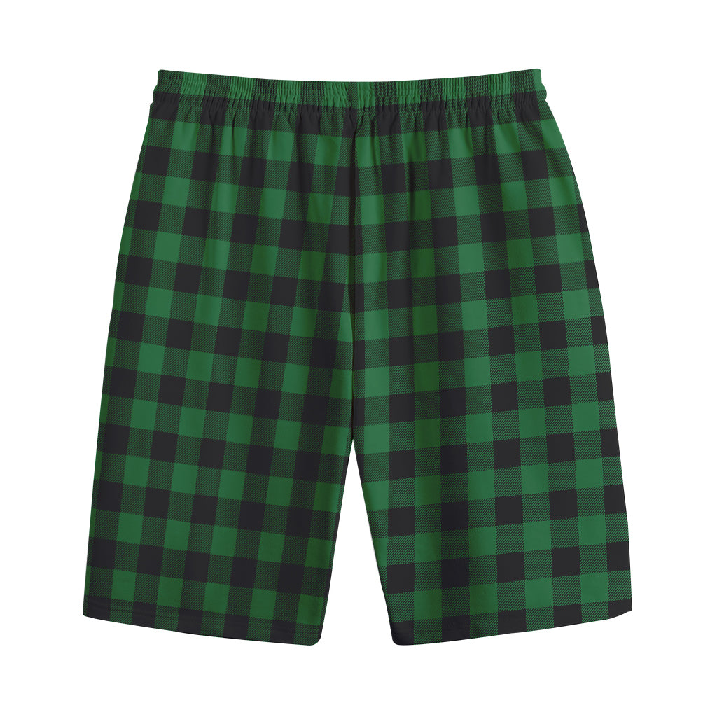 Green And Black Buffalo Check Print Cotton Shorts