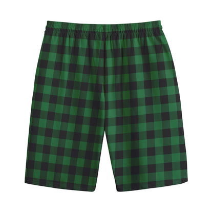 Green And Black Buffalo Check Print Cotton Shorts