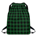 Green And Black Buffalo Check Print Drawstring Backpack