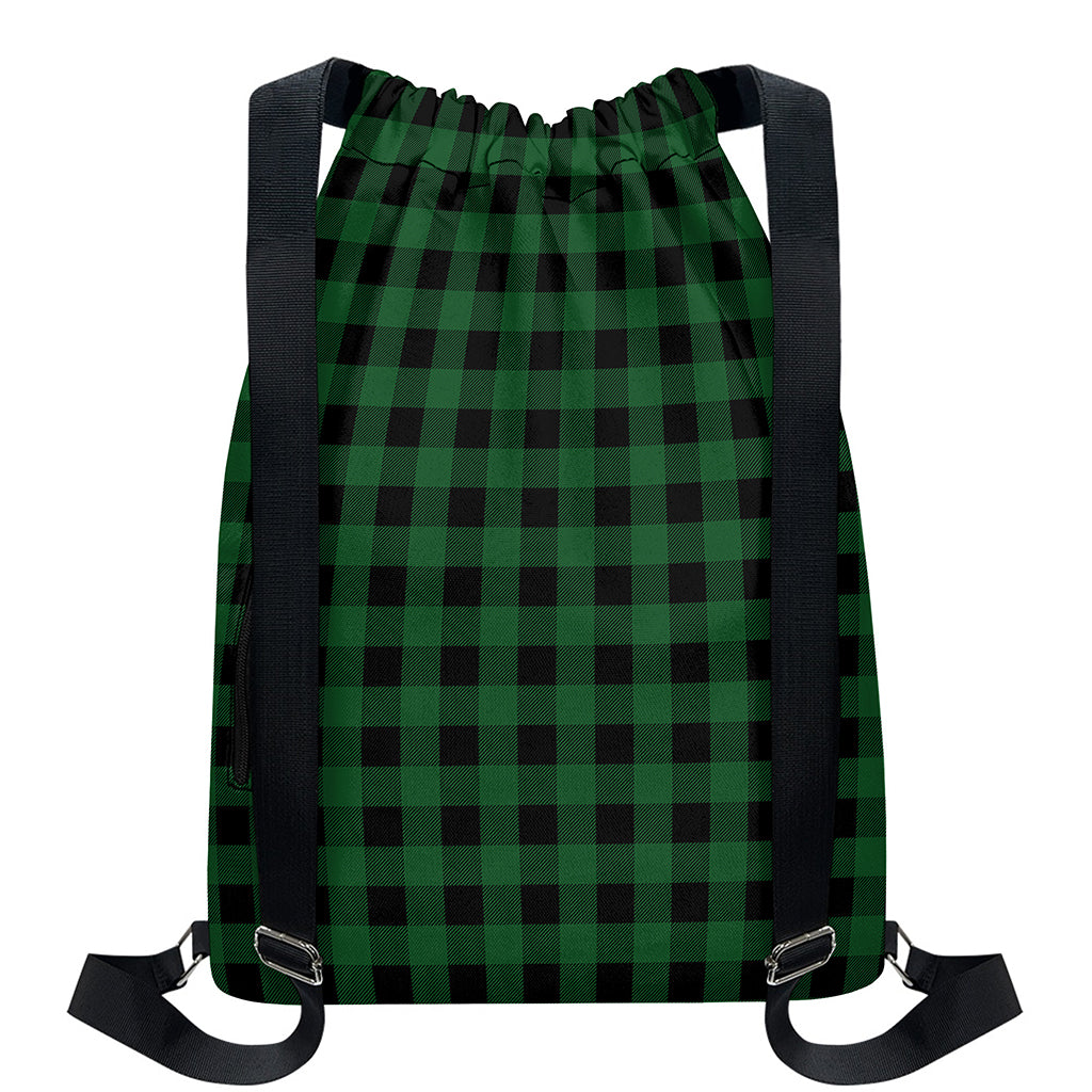 Green And Black Buffalo Check Print Drawstring Backpack