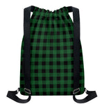 Green And Black Buffalo Check Print Drawstring Backpack