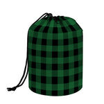 Green And Black Buffalo Check Print Drawstring Makeup Bag